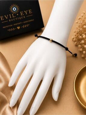 Black Cord Bracelet with Gold Bead